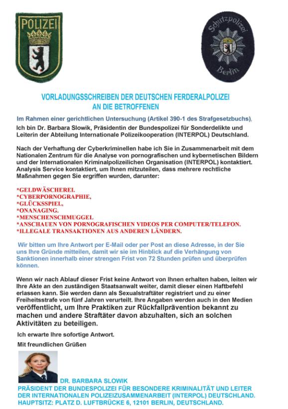 Schreiben der deutschen Bundespolizei