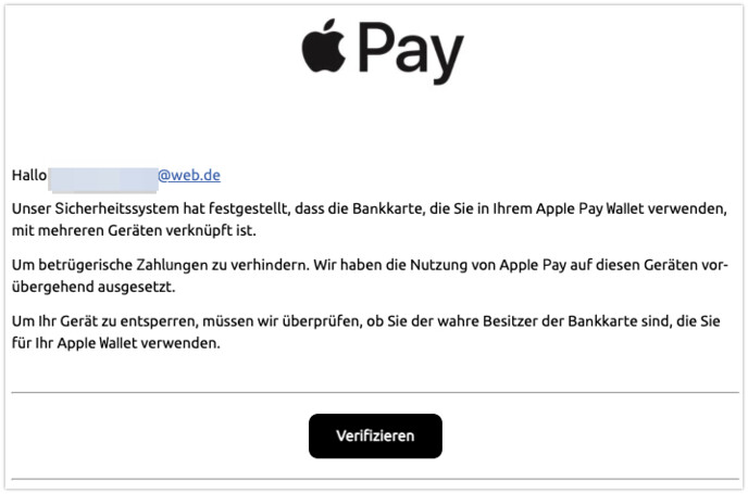 Beschreibung: Angeblich ist Ihre Bankkarte mit mehreren Geräten verknüpft und wurde deshalb vorübergehend für das aktuelle Gerät gesperrt.