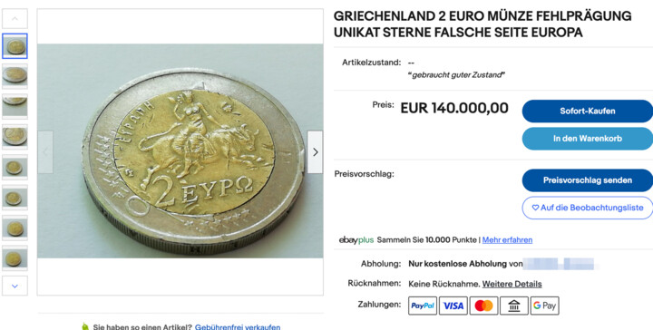 Manche verlangen für eine Fehlprägung bis zu 140.000 Euro.