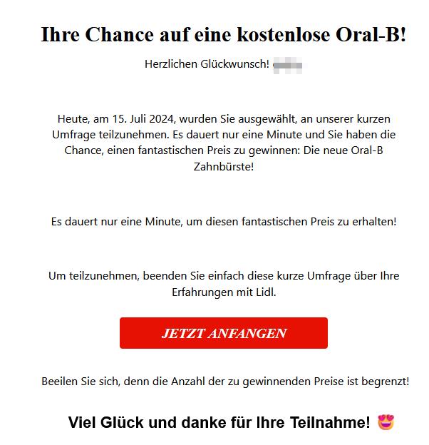  Herzlichen Glückwunsch! Sie wurden ausgewählt, um eine kostenlose neue Oral-B zu erhalten!
