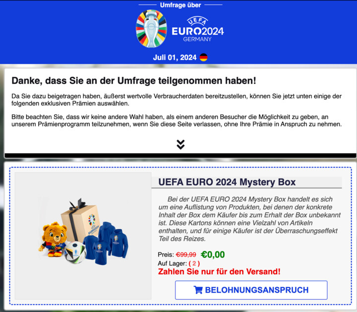 Phishing-Mail im Namen der UEFA.