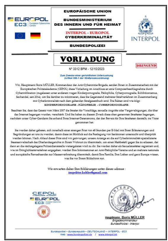 Gerichtliche Ermittlungen – Vorladung – EC3