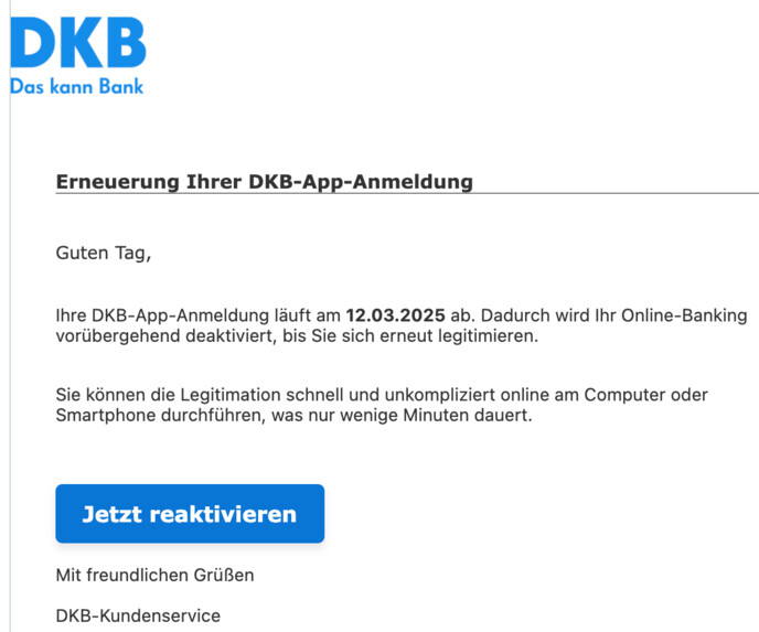 Sie sollen Ihre DKB-App-Anmeldung erneuern.