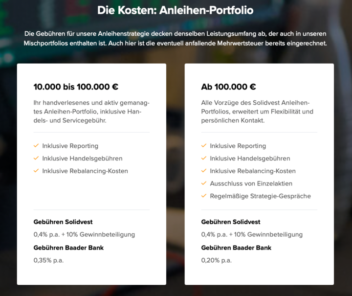 Solidvest Anleihen-Portfolio Kosten.