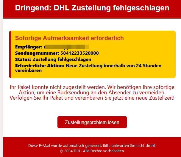 Ihr Paket konnte nicht zugestellt werden.
