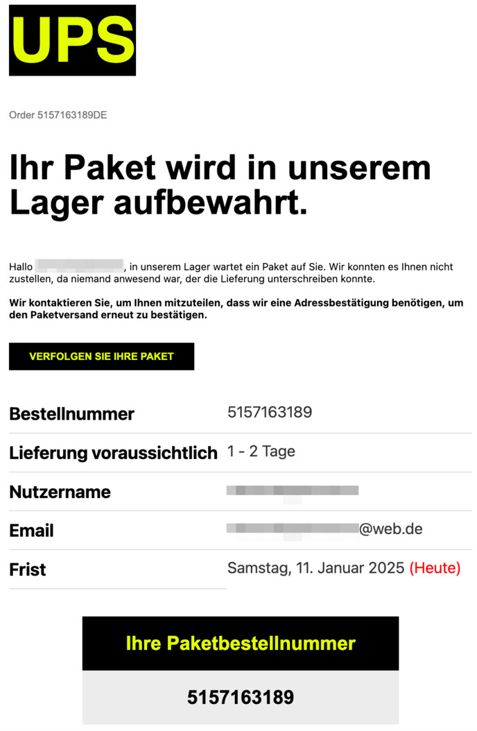 Angeblich wartet Ihr Paket im Lager.