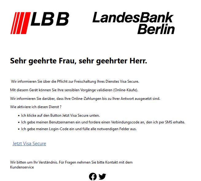  Wir informieren Sie über die Pflicht zur Freischaltung Ihres Dienstes Visa Secure.