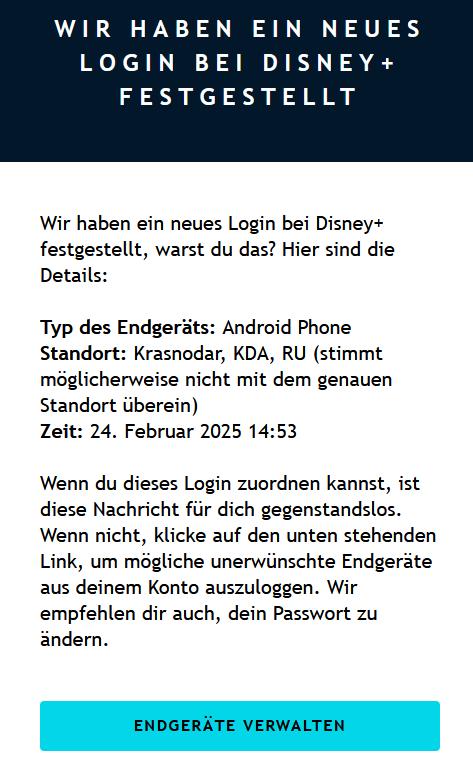 Wir haben ein neues Login bei Disney+ festgestellt.