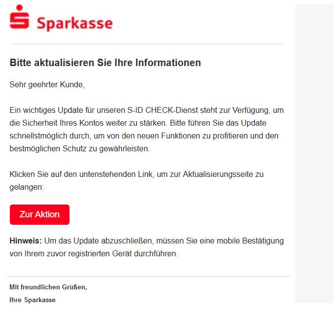 Vorsicht vor Sparkassen Phishing-Mails