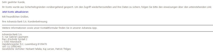 Wichtige Information zum Konto.