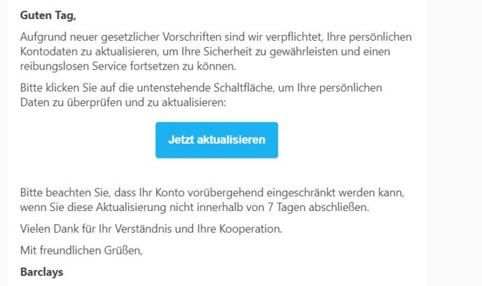 Wichtige Aktualisierung Ihrer Kontodaten