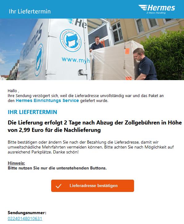 Ihre Sendung verzögert sich, weil die Lieferadresse unvollständig war