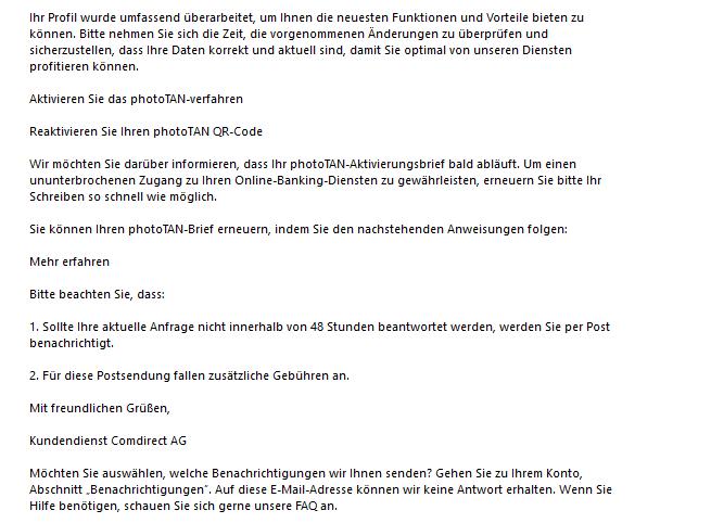 Wir möchten Sie darüber informieren, dass Ihr photoTAN-Aktivierungsbrief bald abläuft.