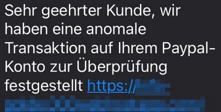 SMS anomale Transaktion..