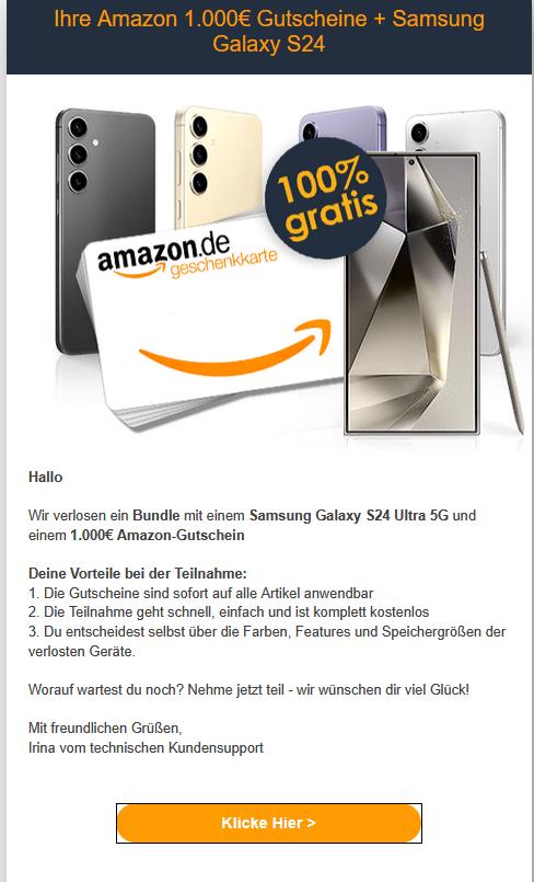 Verpassen Sie nicht unser Bundle: Samsung Galaxy S24 + 1.000€ Amazon-Gutschein!
