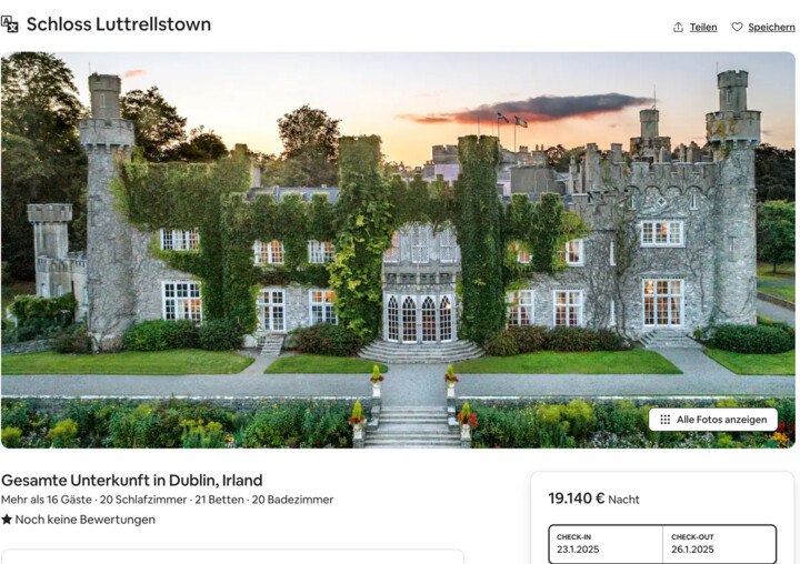 Dieses Schloss in Dublin liegt auf Platz drei der teuersten Unterkünfte Europas.