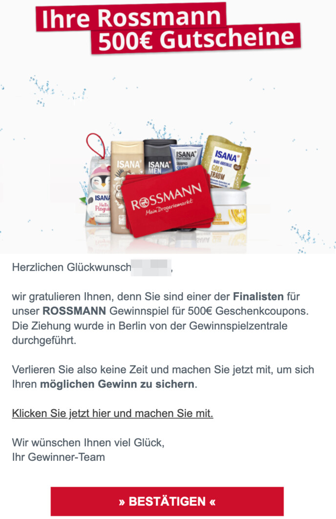 Sie haben einen 500 Euro Gutschein gewonnen.