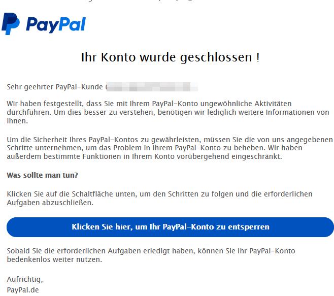  Die letzten Aktivitäten Ihres PayPal-Kontos waren die Anmeldung über ein neues Gerät