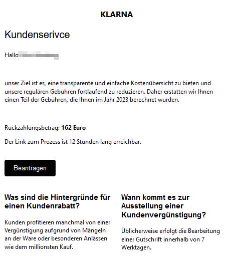 Wichtige Information: Ihre Gutschrift