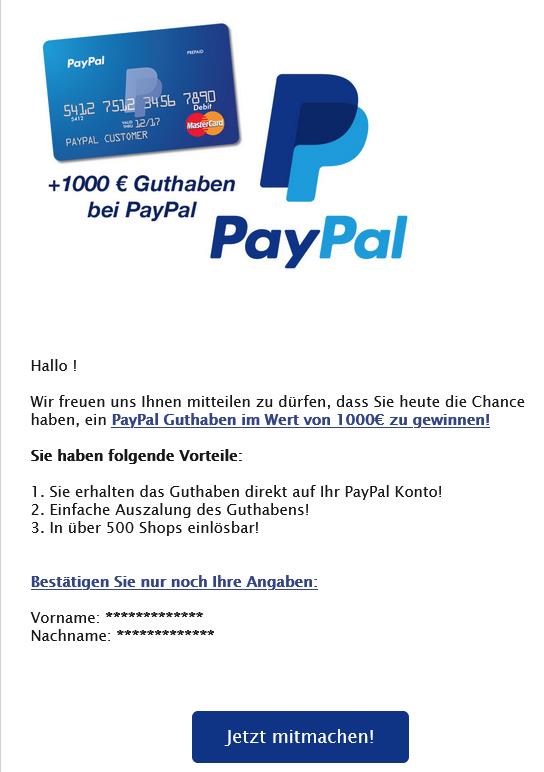  Ihre Chance auf 1000 Euro PayPal-Guthaben!