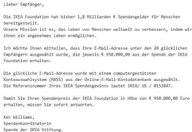 Die glückliche E-Mail-Adresse wurde mit einem computergestützten
Kontoauswahlsystem (MASS) aus der Online-E-Mail-Kontodatenbank ausgewählt