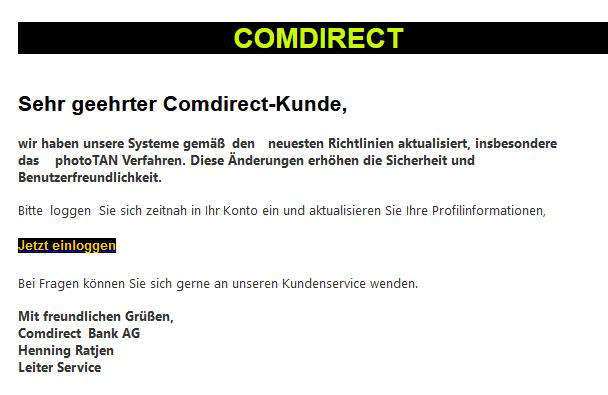 Dringende Aktualisierung Ihres Comdirect-Kontos erforderlich