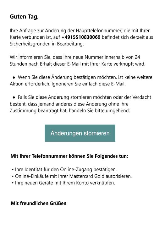 Ihre Anfrage zur Änderung der Haupttellefonnummer.