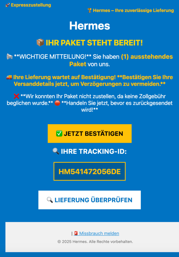 Angeblich steht ein Paket für Sie bereit.