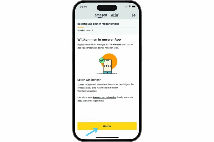Einrichtung der App wird ebenfalls gestartet.