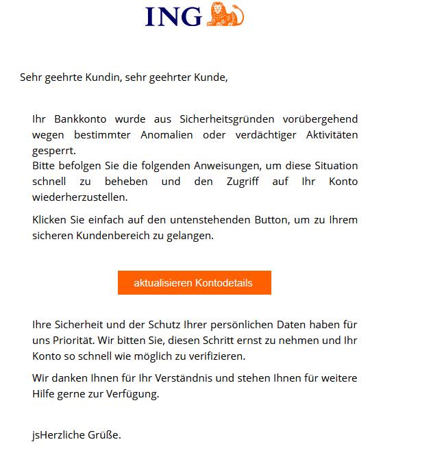 Ihr Bankkonto wurde aus Sicherheitsgründen vorübergehend wegen bestimmter Anomalien oder verdächtiger Aktivitäten gesperrt.
