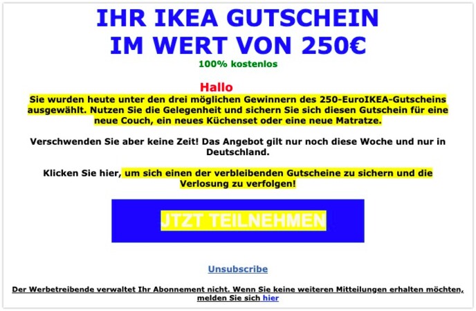 Spam-Mail im Namen von IKEA