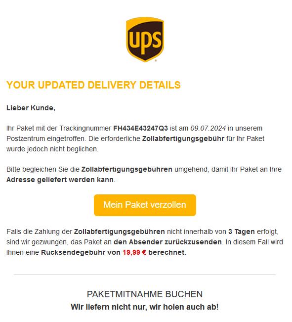 Vorsicht vor PhishingMails im Namen von UPS