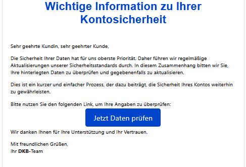 Wichtige Information zu Ihrer Kontosicherheit.
