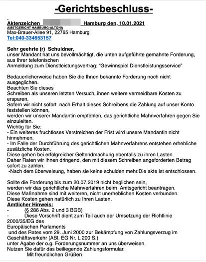 So sieht ein Fake-Gerichtsbescheid aus.