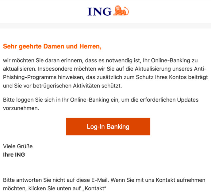 Sie sollen Ihr Onlinebanking aktualisieren.