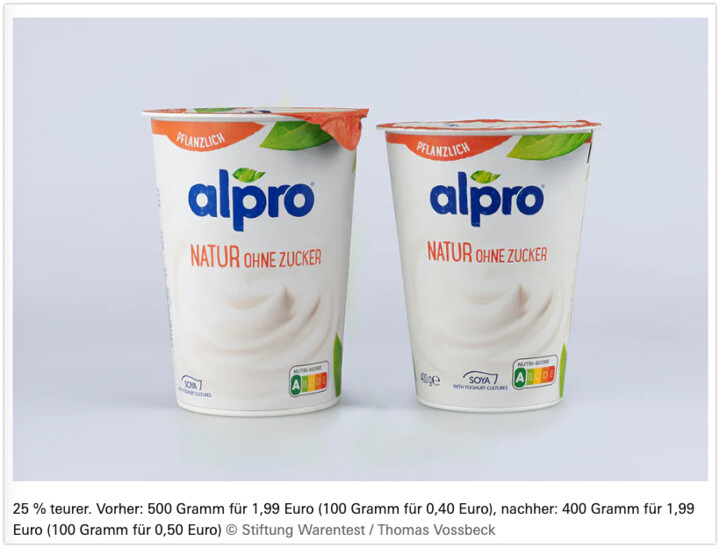 Alpro Joghurt vor und nach der Preiserhöhung.