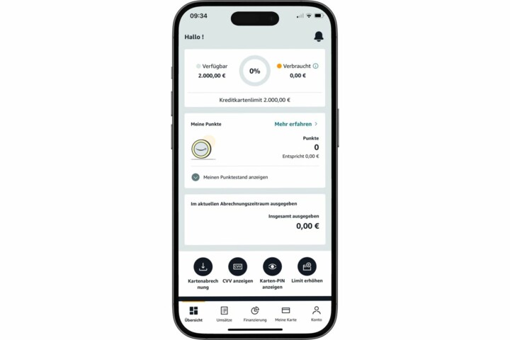 So sieht das Onlinebanking der Amazon Visa Kreditkarte aus.