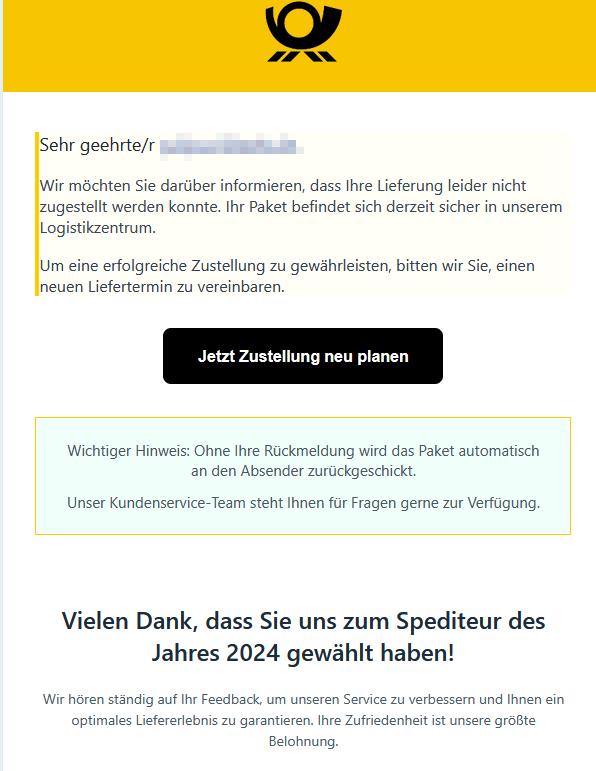 Jetzt Zustellung neu planen.