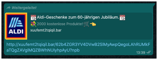 Bei diesem Gewinnspiel gibt es angeblich 2.000 kostenlose Aldi-Produkte zu gewinnen.