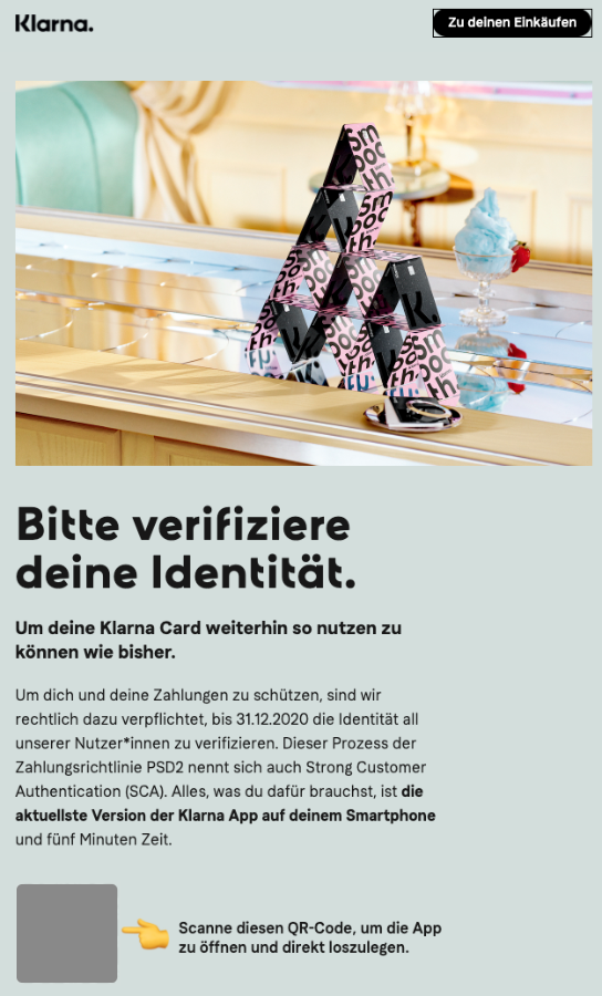 Das Bild zeigt, wie die echte Mail von Klarna aussieht.