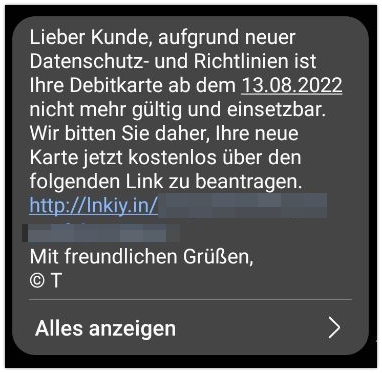 Ihre Debitkarte ist angeblich nicht mehr gültig.
