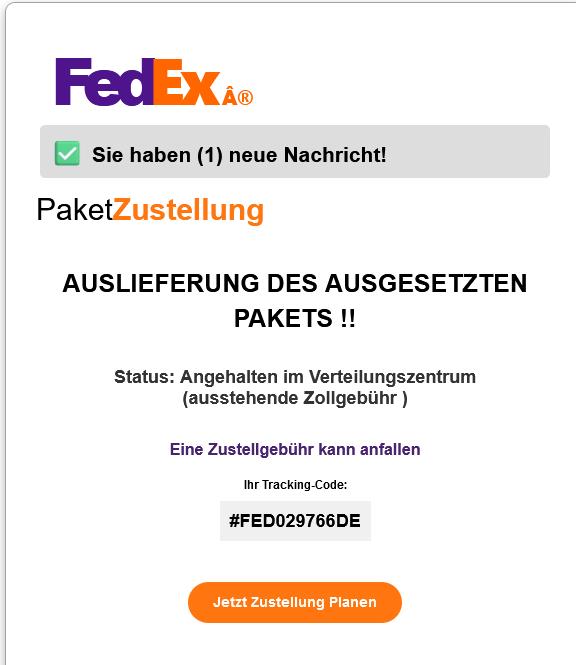 Ihre Bestellung bei Fedex ist angekommen