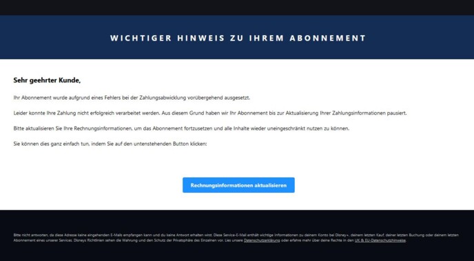 Ihr Abonnement wurde aufgrund eines Fehlers bei der Zahlungsabwicklung vorübergehend ausgesetzt. 