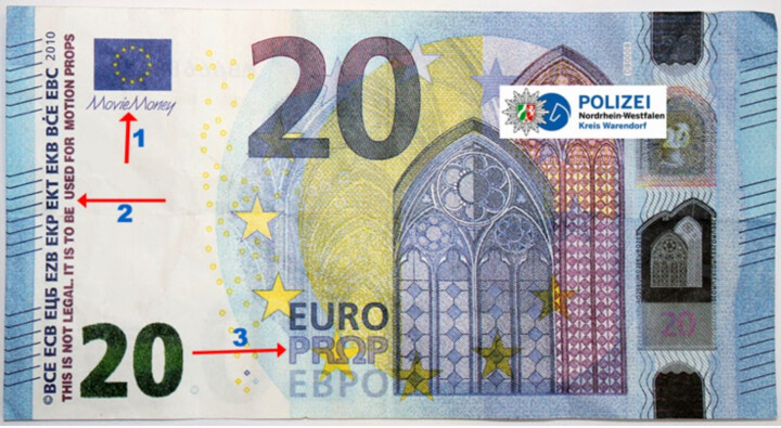 Movie Money, 20-Euro-Schein Vorderseite (presseportal.de/blaulicht)
