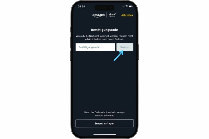 Code für die Aktivierung eingeben.