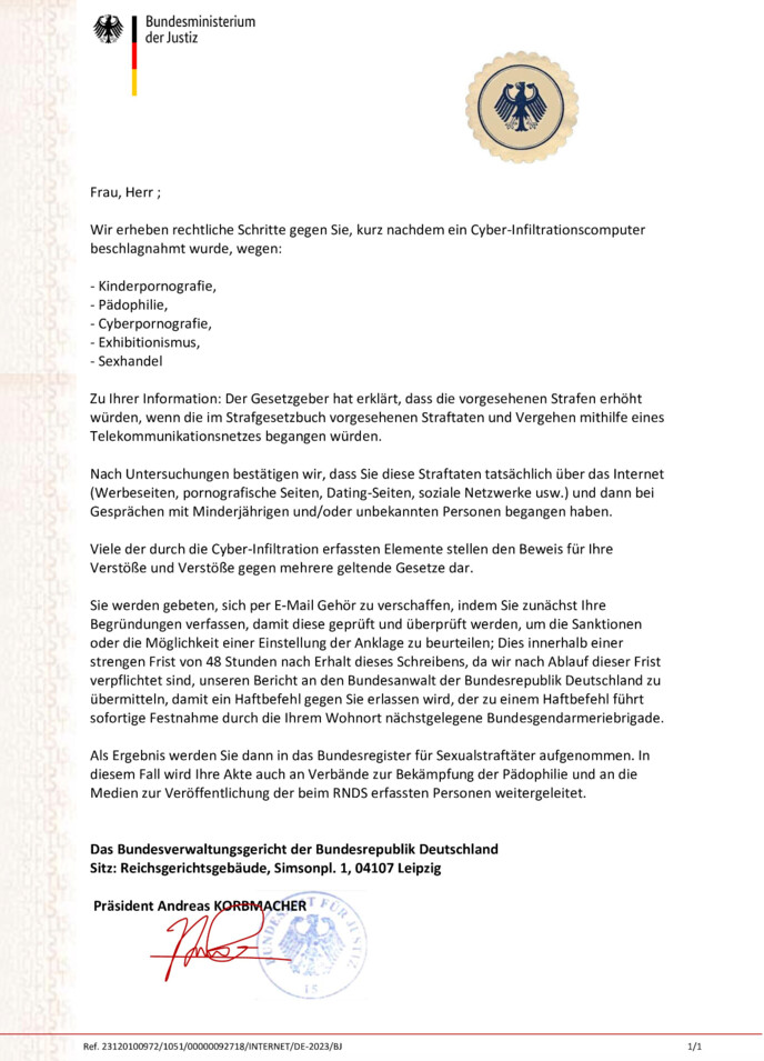 Es drohen rechtliche Schritte gegen Sie.