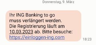 SMS ING Banking to go muss verlängert werden...
