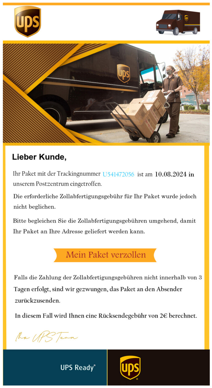 Sie sollen Ihr Paket verzollen.