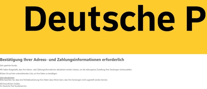 Wir haben festgestellt, dass Ihre Adress- oder Zahlungsinformationen aktualisiert werden müssen.