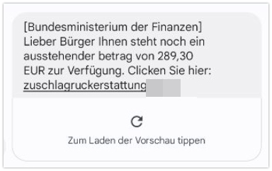 Wieder eine SMS im Namen des Bundesfinanzministeriums.